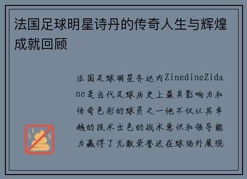 法国足球明星诗丹的传奇人生与辉煌成就回顾